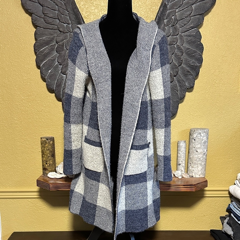 Monteau Plaid Hooded Long Open Front Cardigan
